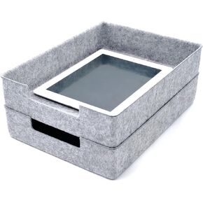 Welaxy Desk Drawer Organizer Letter Trays Felt Document File Papers Magazines Storage Sorting Box Soft Sturdy 2-piece office home (Light Grey)