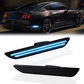 LED Side Marker Lights Rear Bumper Marker Lamp Reflectors for Ford Mustang 2015-2023, Smoked Len(Ice Blue)