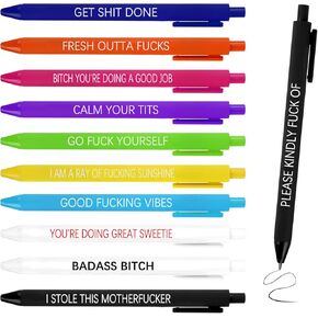 11 Pcs Funny Daily Pens, Fun Ballpoint Pen Set, Novelty Gel Pens, Inspirational Nurse Pen Bulk, Retractable Black Ink Pen with Sayings, Swear Words Pens for Coworkers Adult Gifts Office (11PCS)