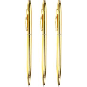 3 Pack Slim Gold Ballpoint Pens Black Ink 1 mm, Great Gift for Business Office Students Teachers Wedding Christmas (Gold)