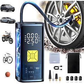 Tire Inflator Portable Air Compressor, Car Tires Portable Air Compressor, Multipurpose Quick Inflation Auto-Off Bike Pump with Digital Pressure Gauge & Emergency Light for Car, Motorcycle, Ball
