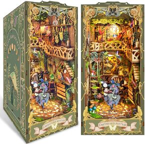 DIY Book Nook Kit, DIY Miniature Dollhouse Kit for Adults and Teens, Book Nook Bookshelf Insert Decor 3D Wooden Puzzle Bookend Miniature Kit with Sensor Light Creative Craft (Victorian Library)