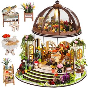 Miniature House Kit with LED Light, Book Nook Kit with Cover for Birthday, 3D Wooden Bookends Puzzle, Bookshelf Decor for Adults, Teens, Beginners (Hanging Garden)
