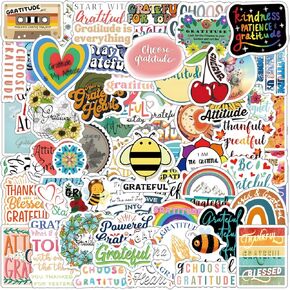 128Pcs Gratitude Stickers Pack,Cartoon Aesthetic Vinyl Waterproof Decals for Water Bottle,Laptop,Phone,Skateboard,Scrapbooking,Bumper Decor for Kids Teens Adults Fans for Party Supply Decor