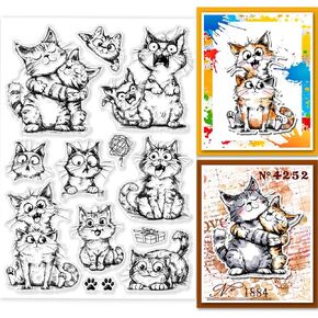 GLOBLELAND Cat Friend Clear Stamps Funny Cat Silicone Clear Stamp Seals Cartoon Cat Transparent Stamps for DIY Scrapbooking Cards Making Photo Album Journal Home Decoration