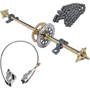 Go Kart Rear Axle Kit 44-inch Axle with Pillow Block Sprockets Brake Discs Hubs Chains Brake Master Cylinder Calipers Replacement for Go Kart ATVs 4x4s and Drift Tricycles