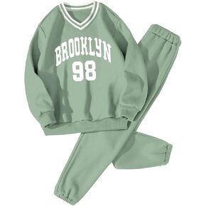 Verdusa Girl's 2 Piece Sweatsuit Set Letter Print Sweatshirt and Joggers Sets