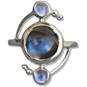 Rainbow Moonstone Labradorite Rings for Women Vintage Silver Rings Blue Gemstone Rings Boho Statement Ring Jewelry Wedding Promise Rings Size 6, 7, 8, 9, 10