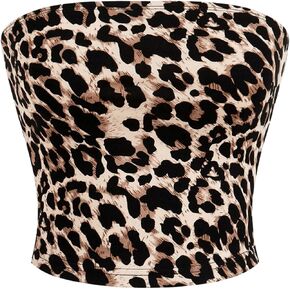 WDIRARA Women's Leopard Print Strapless Sleeveless Crop Tube Top Summer Y2k Bandeau Tops