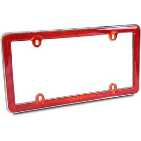 Red Reflector Chrome Plastic License Plate Frame