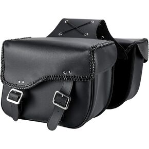 Motorcycle Saddle Bags Synthetic Leather Motorcycle Luggage Bag Waterproof Throw Over Saddlebags For Motorcycle Softails Sportsters Choppers Dyna V-star Shadow (No Stud, Black, 14 X 12 X 10.6)