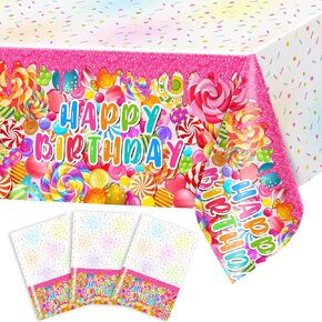 Avezano 3pcs Candyland Birthday Tablecloth Candyland Party Decorations Disposable Table Cover Sweet Candy Birthday Table Cloths Plastic Table Covers for Kids, 108 x 54 Inches