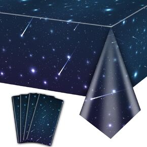 4 Pack Space Galaxy Party Tablecloths, Starry Night Tablecover Supplies, 51x87'' Plastic Space Explore Theme Table Cover for Space Galaxy Theme Party, Outer Space Stars Theme Birthday Decorations