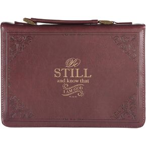 Christian Art Gifts Men's Classic Bible Cover Be Still and Know Psalm 46:10, Burgundy Faux Leather, Large