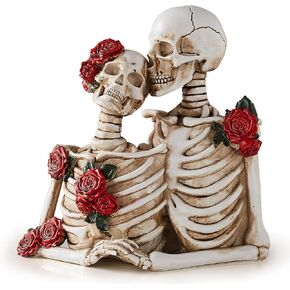 Octdays Skull Statue Home Decor: Gold Skeleton Figurines for Shelf Mantel Decoration Unique Couple Sculpture Adult Skull Model Retro Resin Collectible Halloween Party Decorations