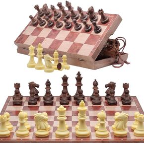 Magnetic Travel Chess Set for Kids and Adults. Portable 12" x 12" Chess Board Game for Beginner & Advance Players. Chess Sets for Adults with 2 Extra Queens & 2 Storage Bags for Chess Pieces.