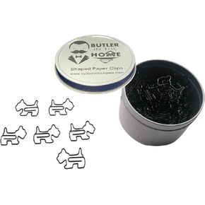 Butler in the Home 100 Count Scottish Terrier/Schnauzer Shaped Paper Clips Great for Paper Clip Collectors or Office Gift - Comes in Round Tin with Lid and Gift Box (Silver)
