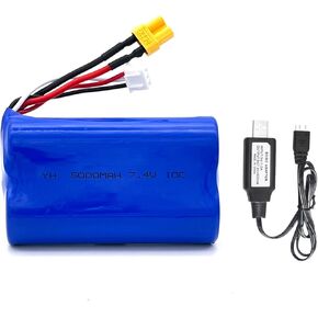 7.4V 5000mAh 2S XT30 JST-XH Plug Li-ion Battery with USB Charger Cable Compatible with RADIOMASTER TX16S TX12 TX18S Radio Transmitter and RC Car, RC Truck RC Boat