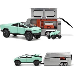 Truck and Trailer Toys for Boys 1/24 Pickup Trailer Toy RV,Diecast Metal Pickup Trailer Model Kit,Toy Truck and Trailer with Sound and Light Pull Back,Toy Trucks for Boys Age 4-7(Silver)