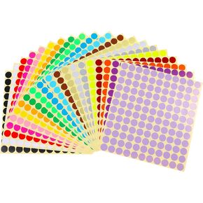 13200 PCS 1/2 Inch Round Colored Dot Stickers, 20 Colors Mixed, Round Colored Sticker Dots, Sticker Dots, Colored Sticker Dots, Solid Color Sticker Dots for Coloring Marking Finishing