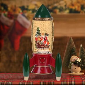 Christmas Snow Globes, Rockets Snow Globe Lantern with 6H Timer, Battery & USB Operated, Spinning and Swirling Glitter Christmas Decorations Gifts