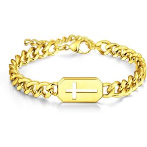 boys gold cross bracelet Cuban chain for men 316L stainless steel link for boy Faith Religious Easter Catholic Christian god Jesus first Communion Baptism jewelry gift for him boyfriend