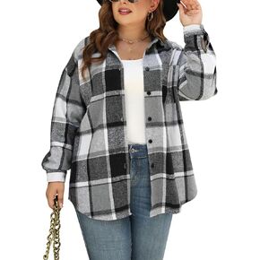 Nemidor Womens Plus Size Button Down Flannel Plaid Casual Shirts Oversized Long Sleeve Shackets Jacket NEM533