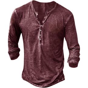 Mens Distressed Henley Shirts Front Placket Retro Long Sleeve Tee Shirts Casual Button Down Washed T-Shirts for Men