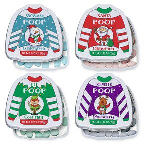 4E's Novelty Christmas Poop Mint Candy 4 عبوات في علب سترة قبيحة، حلوى عيد الميلاد المضحكة، مواد تخزين للرجال والنساء KidsFun Breath Candy Mint، مواد تخزين فريدة من نوعها لعيد الميلاد