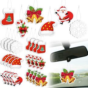 24 Pcs Car Air Freshener Christmas Scented Ornaments Xmas Snowflake Candy Cane Snowman Deer Car Hanging Decoration Air Smell Freshener Xmas Tree Scented Automotive Accessory for Home or Car