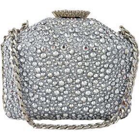 Boutique De FGG Rhinestone Clutch Purse Metal Clutches for Women Party Evening Handbags Prom Crystal Clutch Bag, Mini