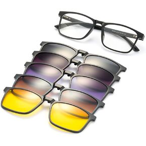 JIM HALO Magnetic 5Pcs Polarized Clip-on Sunglasses Plastic Square Frame for Night Driving