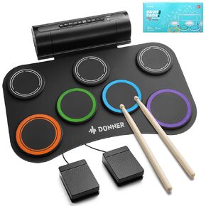 Donner Electronic Drum Set, 7 Pads Electric Drum Pad Roll Up Quiet Drum Pad Built-in Speaker, 40 Drum Lessons Included, Kids Holiday Christmas & Birthday Gift Instrument Toys(DED-20)