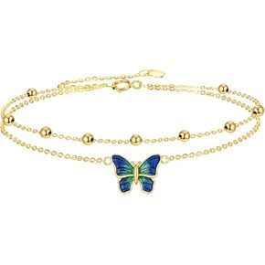 KECHO 14k Yellow Gold Butterfly Anklet for Women, Fine Gold Jewelry Gifts for Her (Ankle)