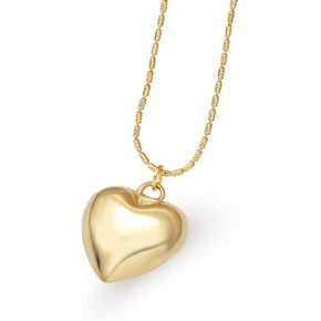 Puffy Puffed Heart Necklace – 14K Gold Plated Heart Chain with Charm, Hypoallergenic and Water-Resistant, Tarnish-Free Necklace, Elegant Chain Pendant Heart Necklace for Women