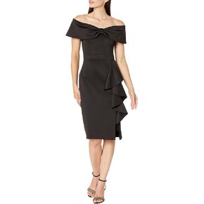 Xscape Off-The-Shoulder Bow Short Scuba with Ruffle