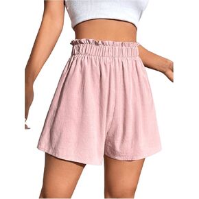 MakeMeChic Women's Elastic High Waisted Shorts Wide Leg Ruffle Trim Casual Shorts