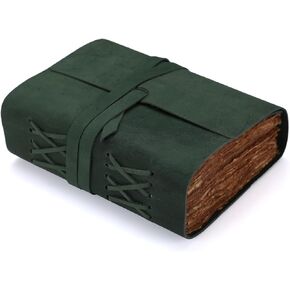 Fausta Flap Vintage Handcrafted Leather Journal for Writing, 240 Pages 7 x 5 inches Deckle Edge Cotton Paper Notebook 150 GSM Book of Shadows Journal Blank, Sketchbook for Calligraphy, Hunter Green