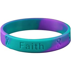 Teal & Purple Silicone Bracelets - Inexpensive Teal & Purple Ribbon Awareness Silicone Wristbands for Suicide & Sexual Assault Awareness