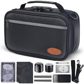 Large Cosmetic Organization Bag with 8 Small Items, Portable Cosmatic Makeup Storage Case with Combination Lock For Home and Travel, Black