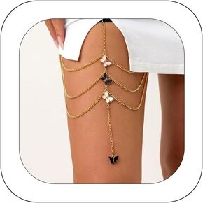 Butterfly Thigh Chain Jewelry Sparkle Leg Body Chain Stretchy Beach Multi Layered Tassel Body Chain Body Jewelry Chain Thigh Gold Accessories for Women for Gift