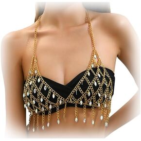 Summer Beach Crystal Harness Body Chain Jewelry Sexy Bikini Rhinestone Bra Body Chain Festival Rave Body Chain Jewelry for Women