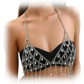 Summer Beach Crystal Harness Body Chain Jewelry Sexy Bikini Rhinestone Bra Body Chain Festival Rave Body Chain Jewelry for Women in Kuwait