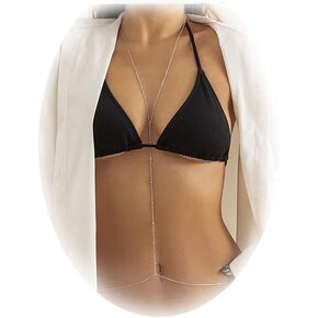 Body Chain with Necklace For Women Sexy Silver Belly Waist Chain Small Bead Bra Bikini Waist Body Necklace Summer Beach Crossover Bikini Bra Body Jewelry