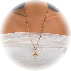Colorful Bead Long Chest Chain Necklace Wedding Bridal Rhinestone Cross Pendant Back Chain Jewelry Crystal Y Choker Necklace for Women