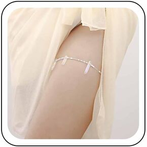 Boho Beaded Thigh Chain Hexagonal Crystal Leg Chain Handmade Seed Beads Stretchy Rope Body Chain Sexy Beach Thigh Leg Chain Rave Body Accessory Jewelry for Women