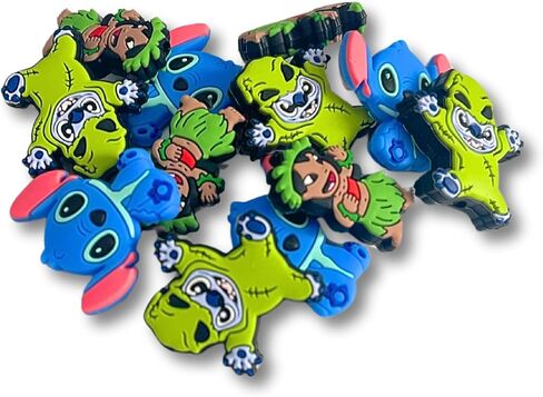 شخصيات الفيلم الأزرق Lashicorn Ohana جزيرة خرزة بؤرية من السيليكون المشهورة | 12 قطعة 3 تصميمات مختلطة للشماعات الطازجة السائبة من حيوانات هاواي الاستوائية الساحرة وشجرة النخيل جنوم السحري in Saudi Arabia