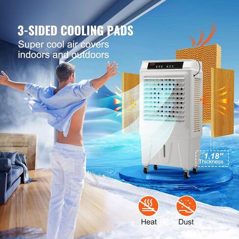 VEVOR Evaporative Air Cooler,1400 CFM 11X31 inch Air Cooler,3 Speeds Cooler Portable Air Conditioner,Energy-Saved Swamp Cooler for party,pool and patio,5 Gal Water Tank & 550 Sq.Ft in Saudi Arabia