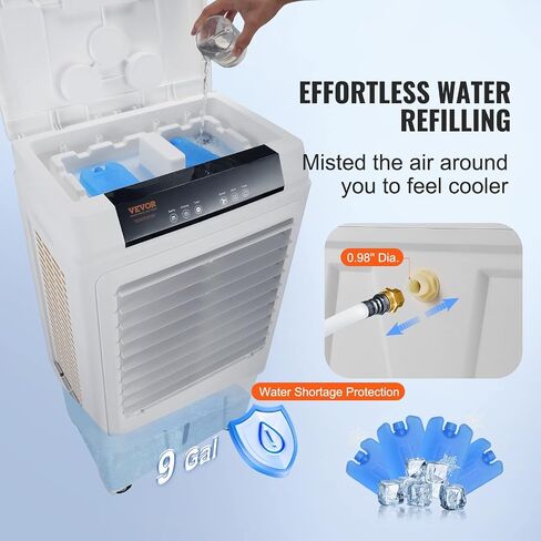 VEVOR Evaporative Air Cooler,1400 CFM 11X31 inch Air Cooler,3 Speeds Cooler Portable Air Conditioner,Energy-Saved Swamp Cooler for party,pool and patio,5 Gal Water Tank & 550 Sq.Ft in Saudi Arabia