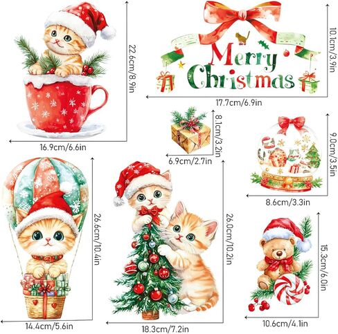 72 قطعة من ملصقات نافذة عيد الميلاد، ملصقات نافذة قطة عيد الميلاد لطيف مزدوج الجوانب ملون على شكل حيوان شجرة عيد الميلاد ندفة الثلج لمستلزمات العطلات المنزلية وديكور زجاج النافذة 9 ورقات in Kuwait